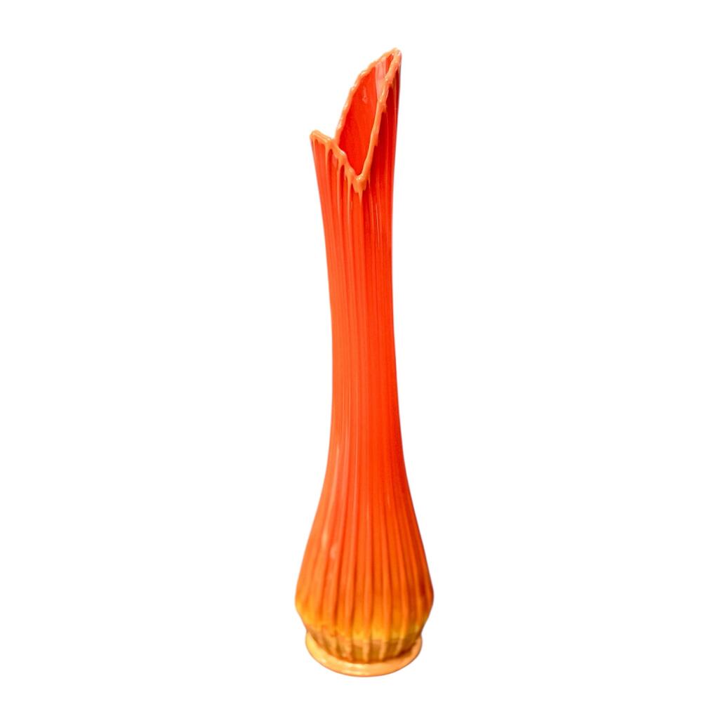 Vintage LE Smith Bittersweet Ribbed Amberina Swung Vase - 26” H